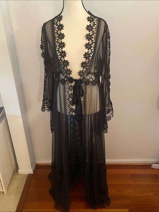 Aug Fitnah Other - Aug Fitnah black nylon lace open front with tie dress or lingerie piece